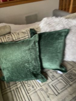 Decorative Throw Pillows- 2 Green 20”X20”,light Beige With Glitter 22”X22”