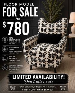 Elegant Black & White Accent Chair – Solid Wood Frame – Floor Model Sale