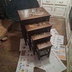 4 Walnut Nesting Tables Hand Carved From Japan 