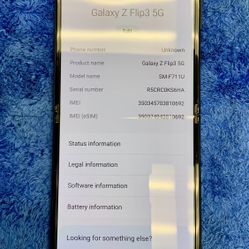 Samsung Galaxy Z Flip3 5G SM-f711U Cellphone Smartphone Phone AT&T Network Carrier LTE Wifi Bluetooth Flip Touchscreen USB-C Camera Photo Video