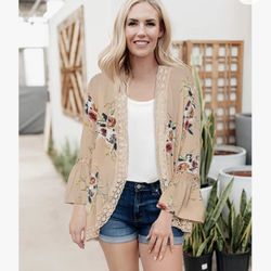 Lace Kimono Cardigan Floral Summer Top, M