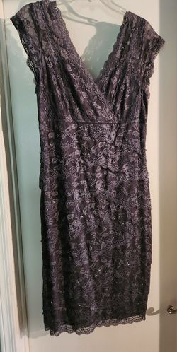 Marina Lace Sequin Cocktail Dress Pewter Ladies Size Medium EUC $38