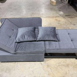 Sofa Bed 4-in-1 Convertible pull out Couch, Velvet Love seat Couch Sleeper Chair Bed with 2 Throw Pillow