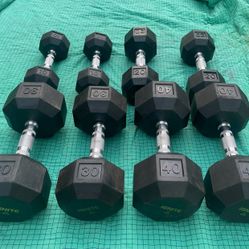 RUBBER SET OF DUMBBELLS (PAIRS OF) :  10s   20s  30s  40s 
   *.  *.  *. Rubber  :   5s  15s  40s  55s   Are Also Available 