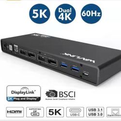Wavlink USB 3.0 Universal Laptop Docking Station,USB C to 5K/ Dual 4K @60Hz Video Outputs Dual Monitor for Windows,(2 HDMI & 2 DP, Gigabit Ethernet, 6