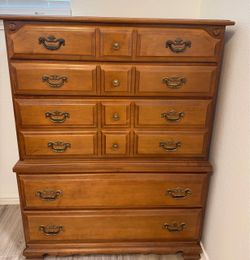 Tall Wood Dresser with Brass Hardware