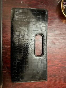 Black Croc-Embossed Leather Clutch Bag