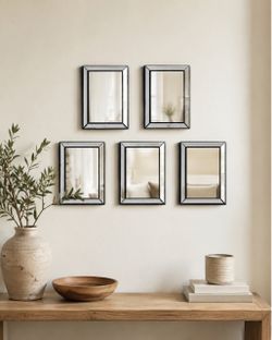 Set of 5 Rectangular Wall Mirrors Black Frame