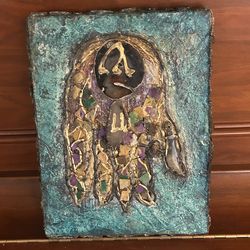 Vintage (?) Handmade Mixed Media Hamsa Hand: