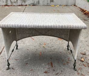 Vintage White Wicker Desk with Iron Legs