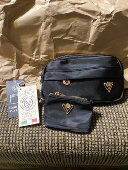 Valentino Orlandi Belt Bag Fanny Pack with Wallet & 2 Zipper Pockets Black