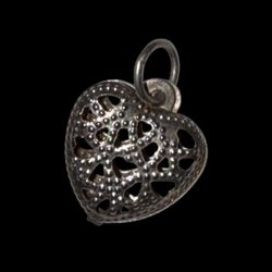 Silver Tone Filigree Puffed Heart Charm