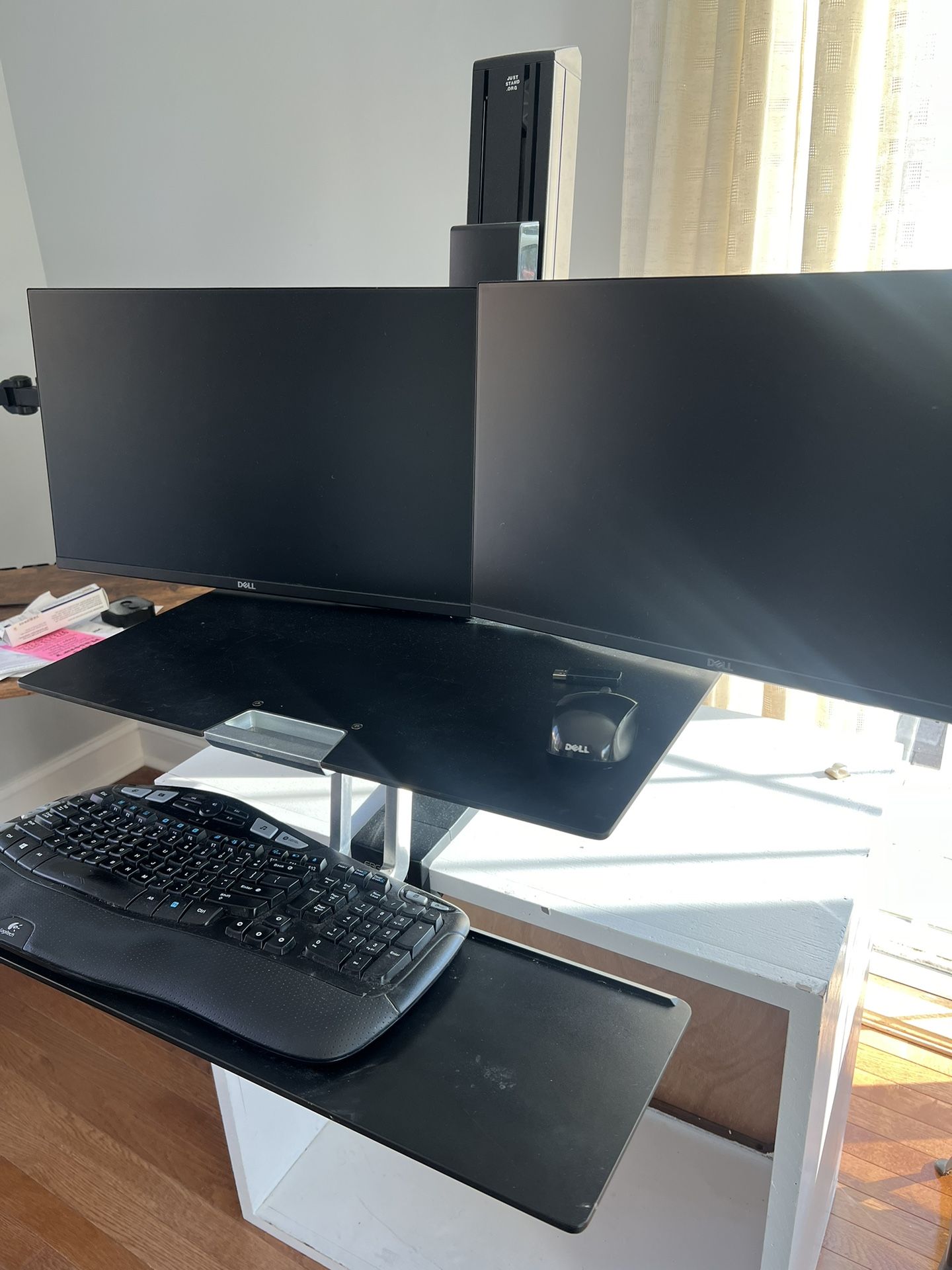 Dual Monitor Stand With Keyboard & Mouse Stand