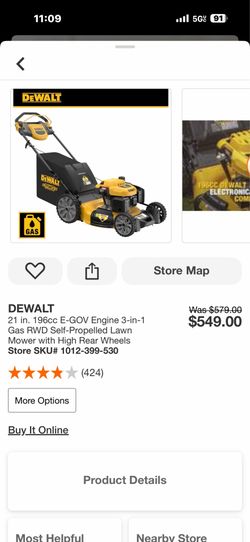 DEWALT 21 in. 196cc E-GOV Engine 3-in-1 Gas RWD Self-Propelled Lawn Mower with High Rear Wheels