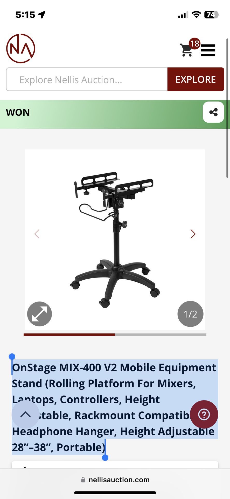 OnStage MIX-400 V2 Mobile Equipment Stand (Rolling Platform For Mixers, Laptops