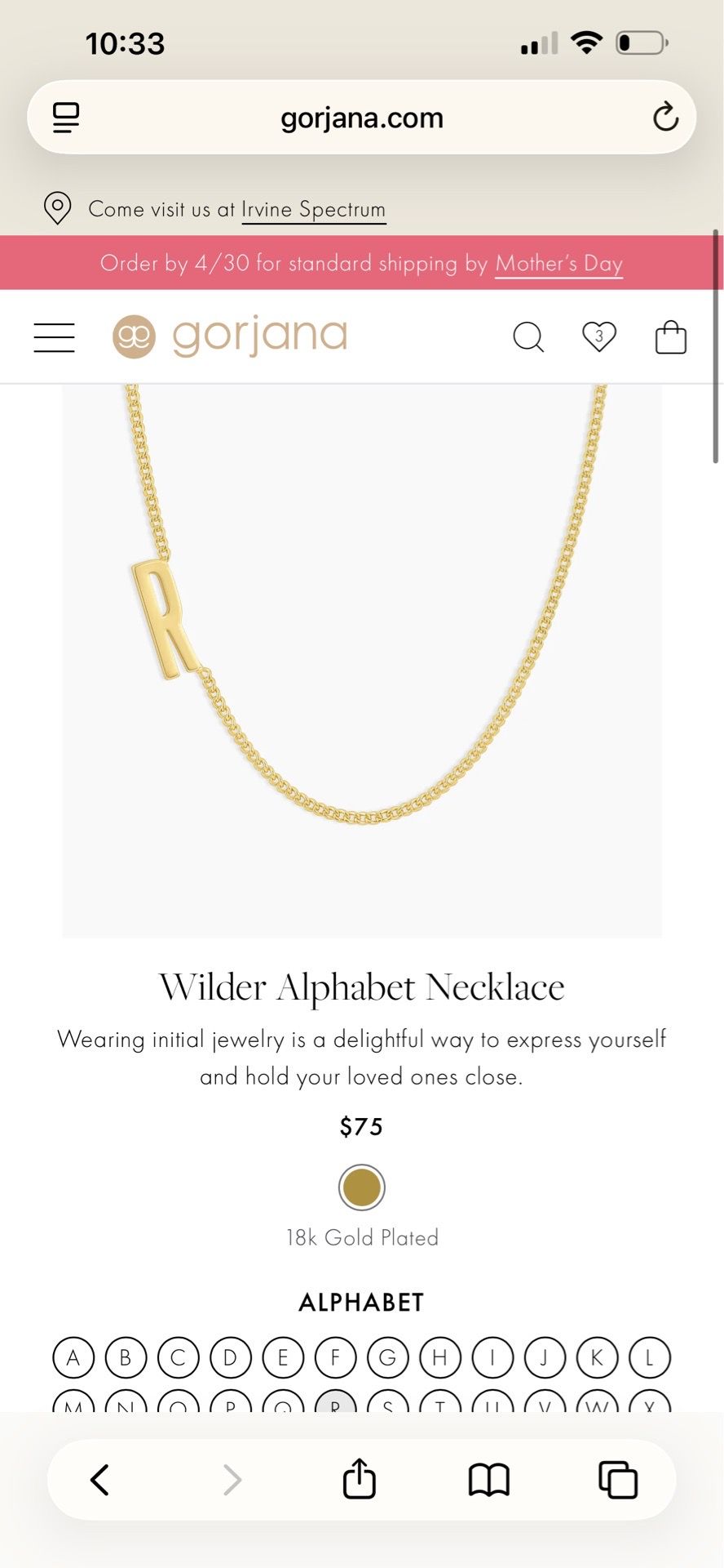 Wilder Alphabet Necklace de 18k over silver