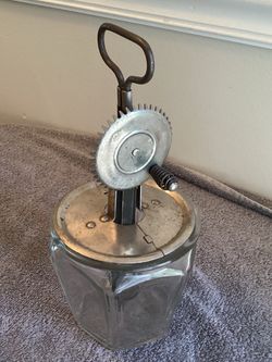 Antique Hand Crank Egg Beater with Glass Measuring Jar (patent Oct. 9, 1923)