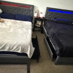2 Queen Bed Bases with LED Lights With drawers
