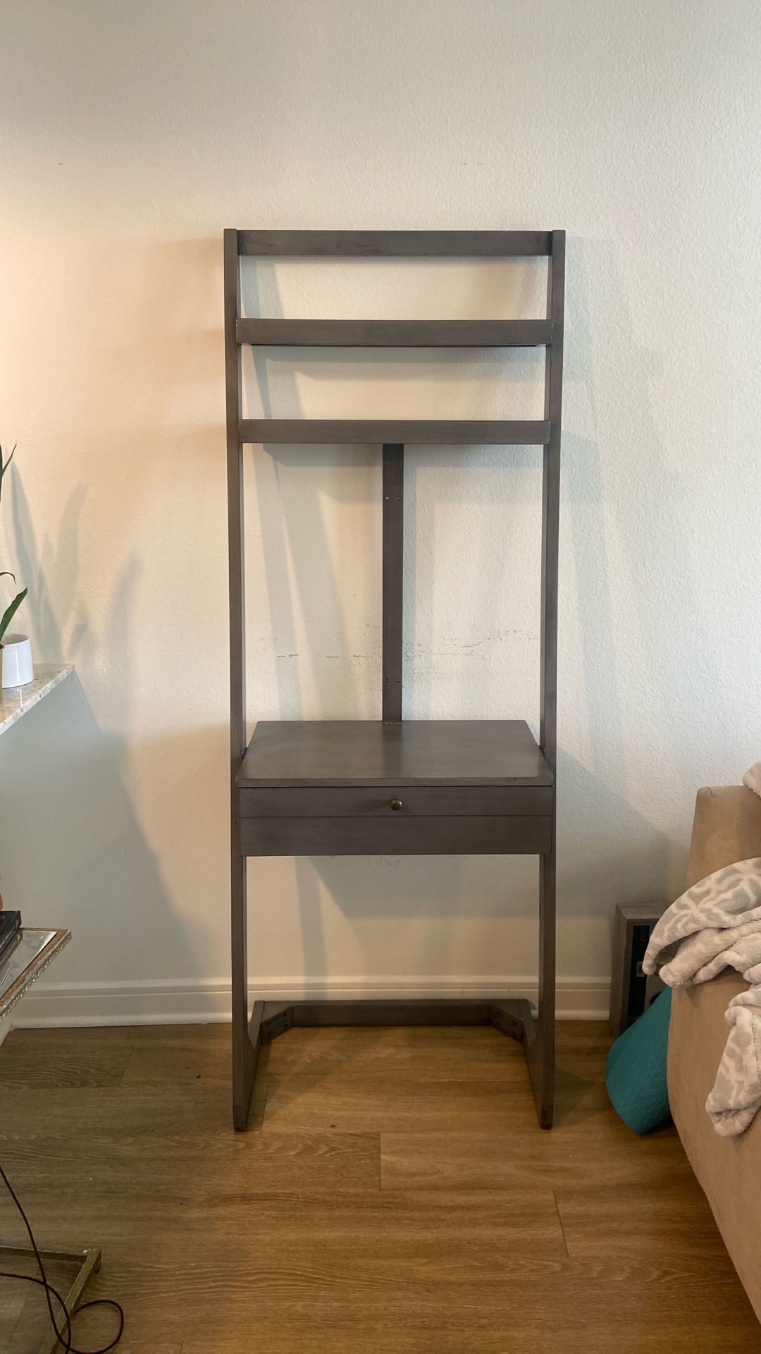 Grey Wood Vanity Or Desk With Drawer & Shelves
