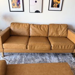 Albany Sofa in Distressed Vegan Leather — Light Cognac