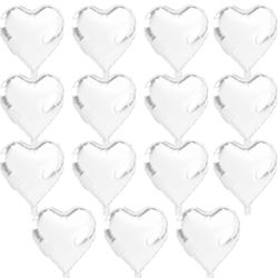15 PCS White Heart Balloons, 18 Inch Valentine's Day Foil Heart Shaped Balloons Valentines Happy Sweetest Day Anniversary Galentines Engagement Weddin