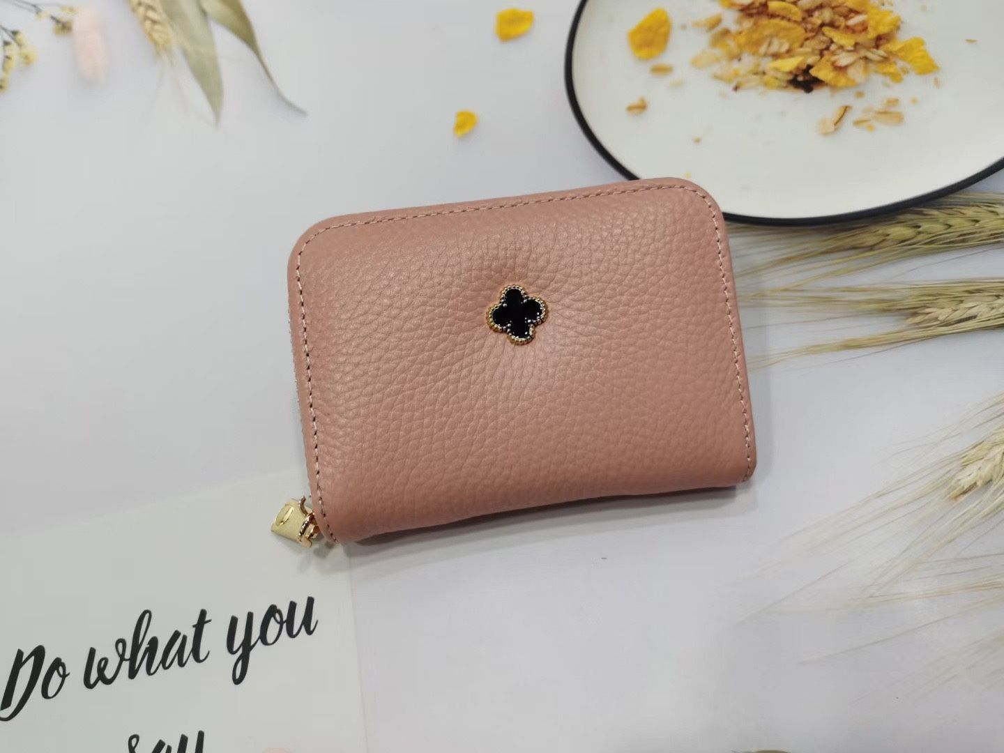 Credit Card Holder, Small Leather Zipper Card Case Wallet for Women(pink)