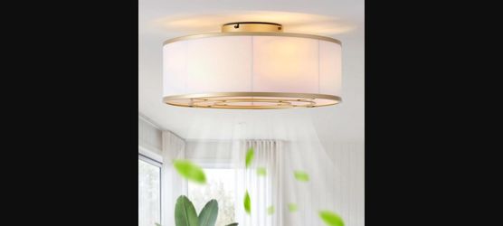 Gold Boho Low Profile Ceiling Fan with Light, Flush Mount + Remote