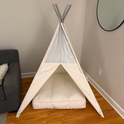 Crate and Barrel Kids Canvas Teepee Tent with Square Floor Cushion