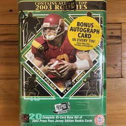 2003 Press Pass Football Complete Set of Rookies in Collectible Tin