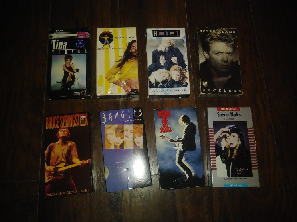 Lot Of 8 80's Music Video Clip Concerts Tina Turner, Jody Watley, Heart, Bryan Adams, Stevie Nicks, Bruce Springsteen And The Bangles ALL FOR $20