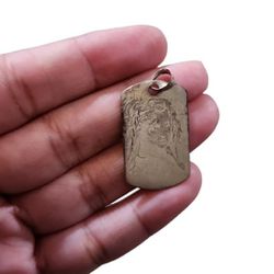 Silver Toned Etched Woman Face Dog Tag 1.5"