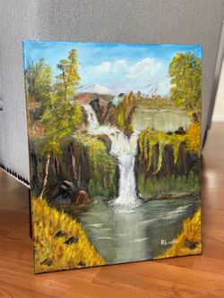 original waterfall landscape oil painting by abuelo