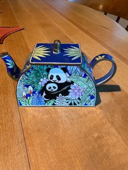 Vintage Miniature Enamel Teapot Panda Floral Design