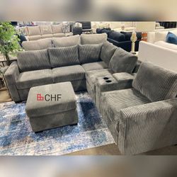 4 Piece Corduroy Sectional Sofa With Ottoman  - Limited Time Offer 