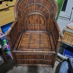 Vintage Coastal Split Rattan Sunrise Chair With Storage