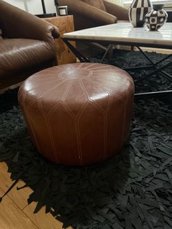 Brown Leather Moroccan Pouf Ottoman