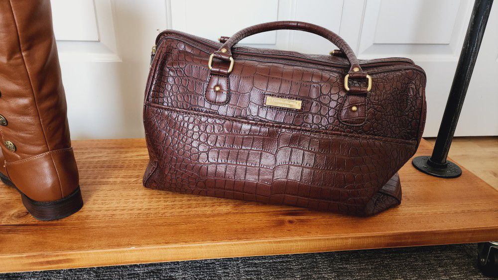 Brown Duffel Bag "Etiennne Aigner"lg Reptile Embossed  shawl/scarf "FREE" WITH PURCHASE OF BAG