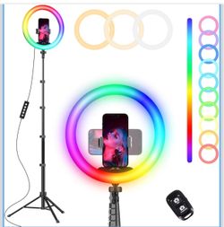 12" RGB Ring Light with 62" Tripod Stand, Phone Holder & Remote LED Selfie Light with Phone Holder & Remote for Video Recording, Makeup, Content Creat