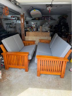 Solid Wood Mission Style Futon Set - Matching Sofa & Loveseat Beds
