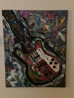 Abstract painting of Rickenbacker bass guitar