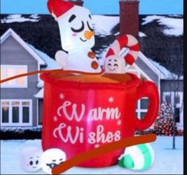 6 FT Christmas Inflatable Snowman Mug with Built-in LEDs Blow Up Inflatables for Christmas Party Indoor, Outdoor, Yard, Garden, Lawn Winter Decoration