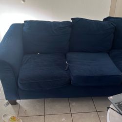 FREE Navy Blue Velvet Sofa And Loveseat. Must Pick Up 