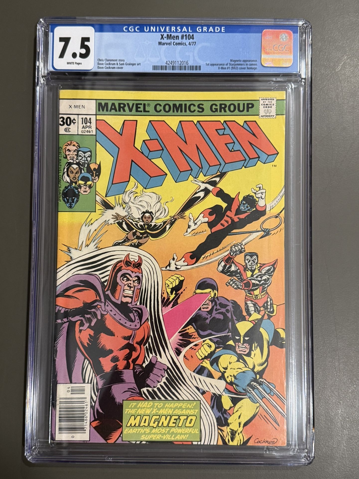 UNCANNY X-MEN #104 (Dark Phoenix Saga) Key CGC 7.5 WHITE PAGES!