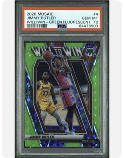 2020 Panini Mosaic Will to Win 4 Jimmy Butler Green Fluorescent 1/10 Pop 1 PSA10 Basketball Card