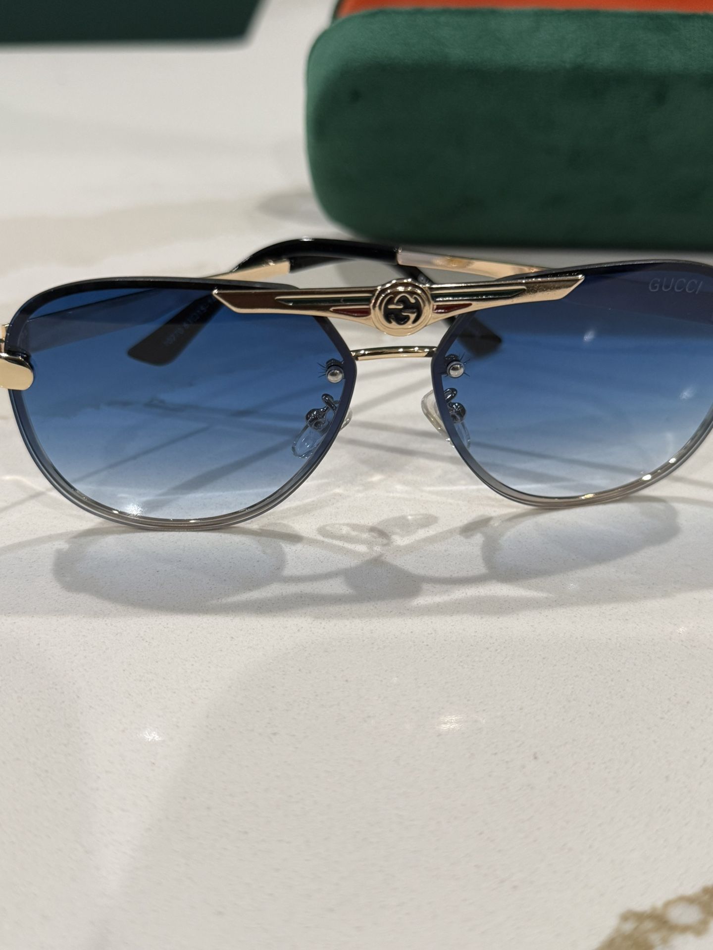 Gucci Glasses Gold Trim Blue Lense