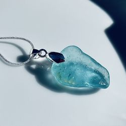 Sea Glass With Sand On Sterling Silver Necklace 