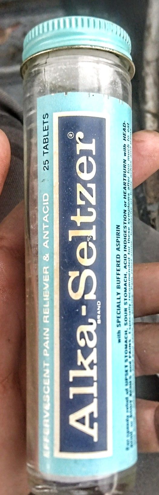 One Antique Medical Glass Bottle Round Pretty Alka Seltze