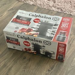 Calphalon Select 9 Pc Hard Anodized Non Stick Space Saving Pan Pot Lid Cooking Cookware Set Dishwasher safe