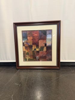 Abstract Geometric Framed Art Print in Dark Wood
