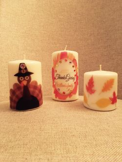Set of three customized thanksgiving candles